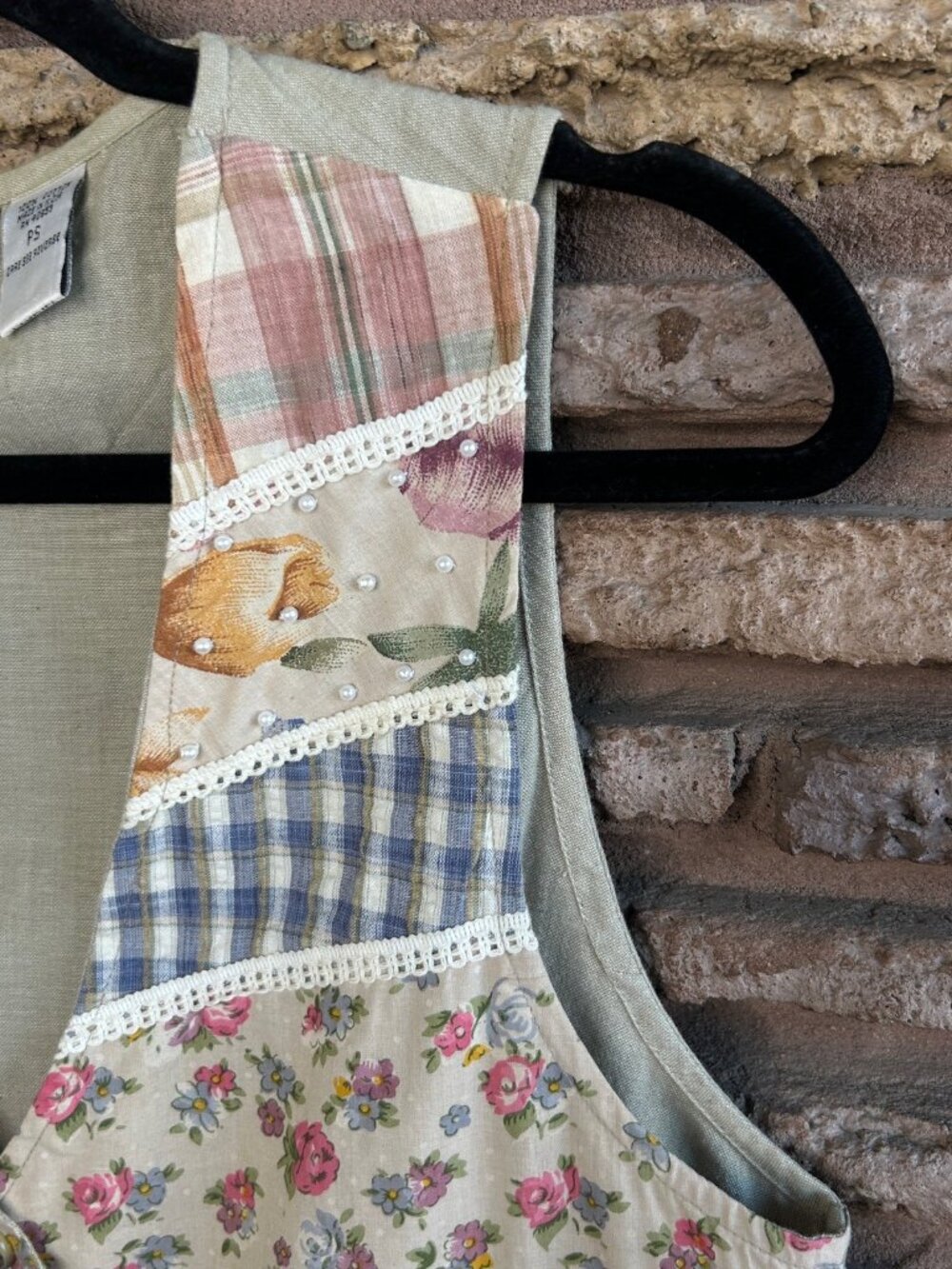 Vintage 90s Vest Patchwork Floral Plaid Check 100% Cotton Victoria Jones - Picture 7 of 10
